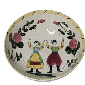 Vintage Folk Art Hand Painted Bowl Scandinavian Dutch Cottagecore 10”